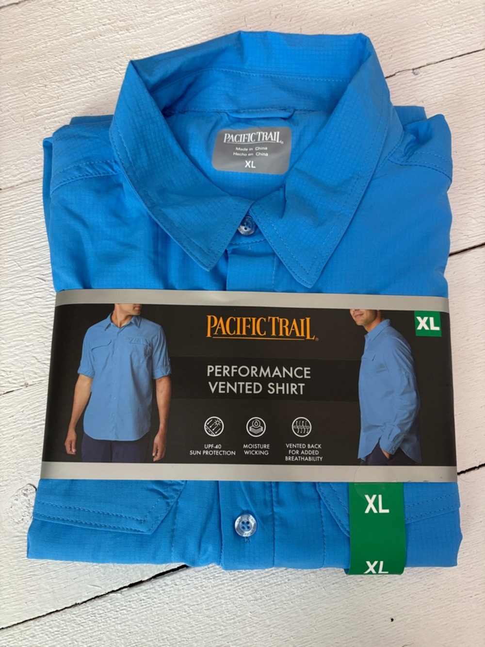 Pacific Trail Men’s Button-Down Performance Shirt - Bright Blue XL NWT